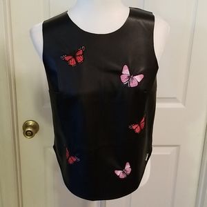 Guess Faux Leather Embroidered Butterfly Top sizeS